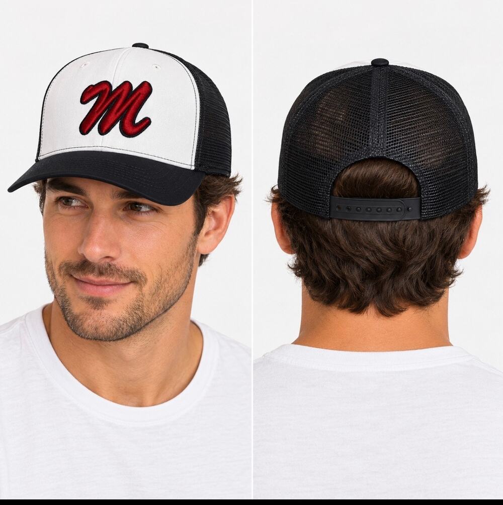 Richardson 112 Ole Miss Rebels Script M Trucker Hat Navy White Snapback